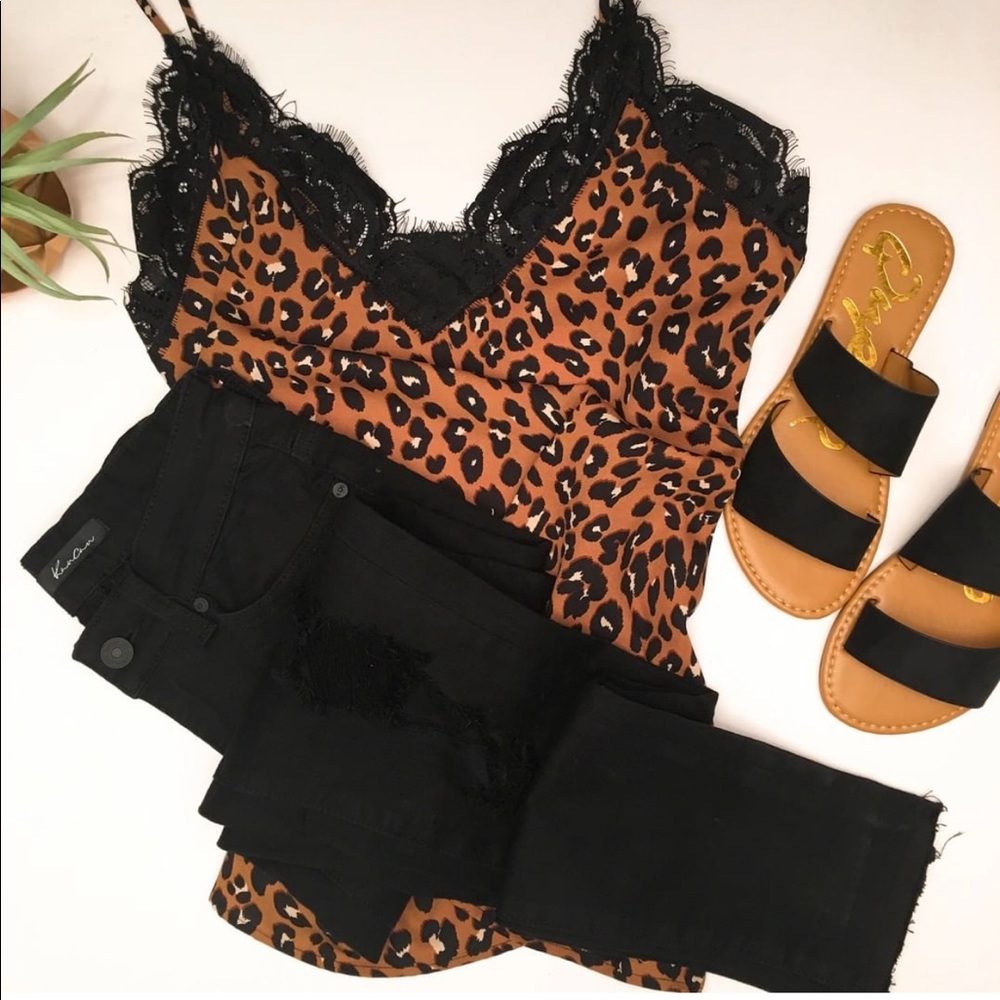 Leopard print lace detail cami